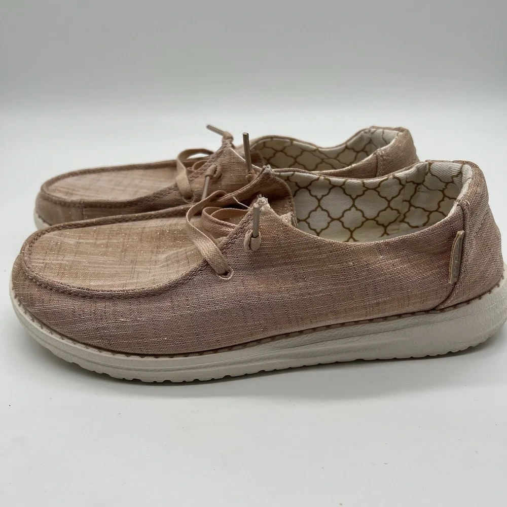 Hey Dude Shoes Women's Size 7 Wendy‎ Metallic Sparkle Rose Gold Slip On Glitter
